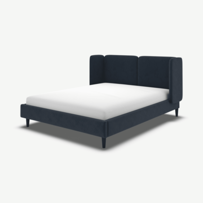 An Image of Ricola Double Bed, Dusk Blue Velvet with Black Stain Oak Legs