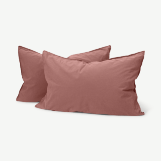 An Image of Alexia Stonewashed Cotton Pair of Pillowcases, Dark Rose