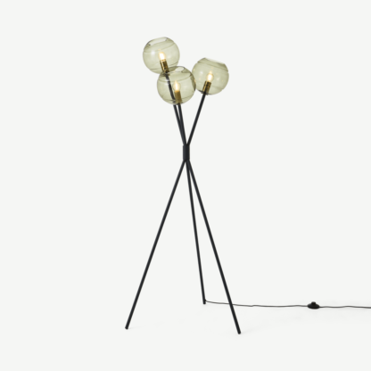 An Image of Mika Tripod Floor Light, Green, Grey & Brass