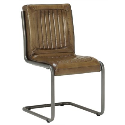 An Image of Astin Buffalo Leather Striped Dining Chair - Brown - Leather - W55 x D61 x H85cm - Barker & Stonehouse