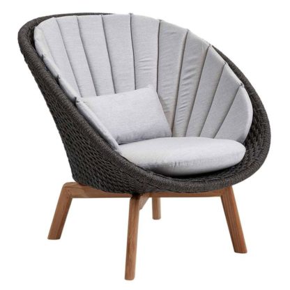 An Image of Cane-line Peacock Dark Grey Lounge Chair with Cushion Set