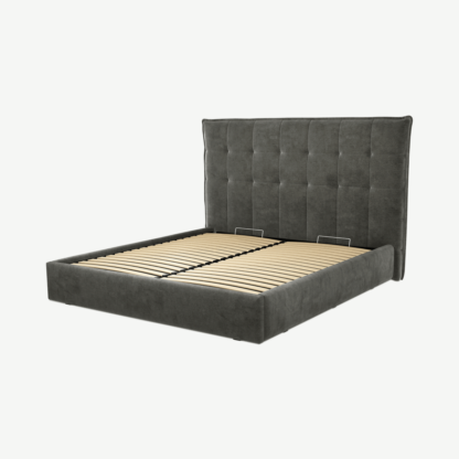 An Image of Lamas Super King Size Ottoman Storage Bed, Steel Grey Velvet