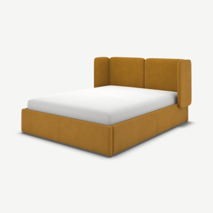 An Image of Ricola King Size Ottoman Storage Bed, Dijon Yellow Cotton Velvet