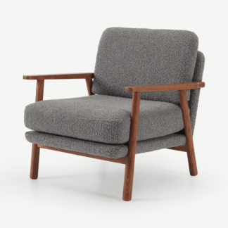 An Image of Lars Accent Armchair, Steel Boucle with Walnut Stain