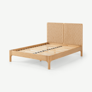 An Image of Tulana King Size Bed, Natural Weave & Oak