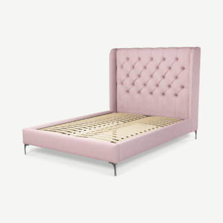 An Image of Romare Double Bed, Tea Rose Pink Cotton with Nickle Legs