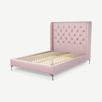 An Image of Romare Double Bed, Tea Rose Pink Cotton with Nickle Legs