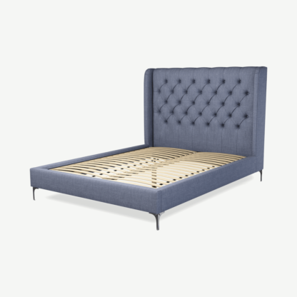 An Image of Romare King Size Bed, Denim Cotton with Nickle Legs