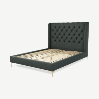 An Image of Romare King Size Bed, Etna Grey Wool with Brass Legs