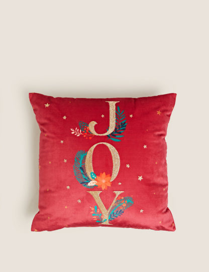 An Image of M&S Velvet Joy Slogan Embroidered Cushion