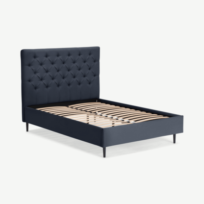 An Image of Skye Super King Size Bed, Dark Blue Weave & Black Legs