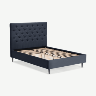 An Image of Skye Double Bed, Dark Blue Weave & Black Legs