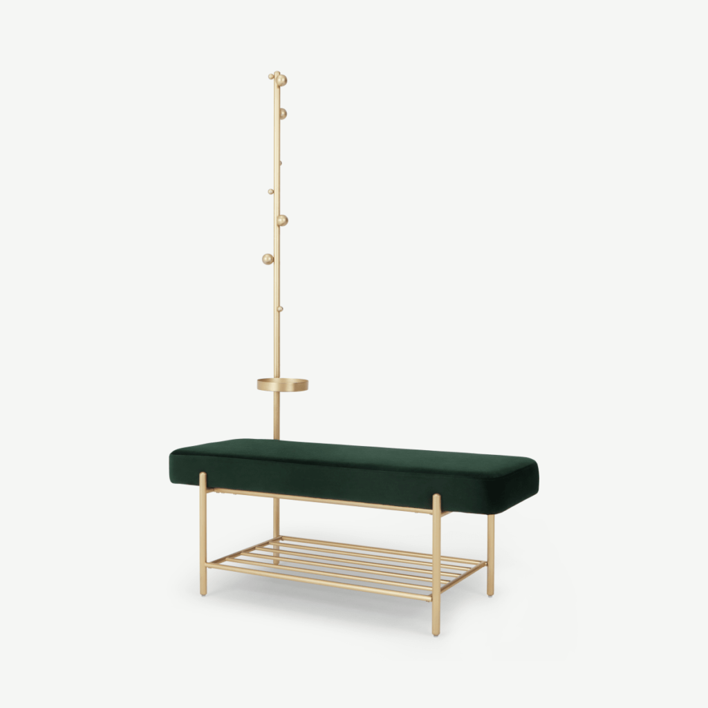 Asare Hallway Storage Bench, Pine Green Velvet & Brass Compare