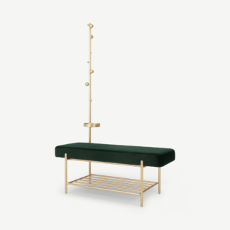 An Image of Asare Hallway Storage Bench, Pine Green Velvet & Brass