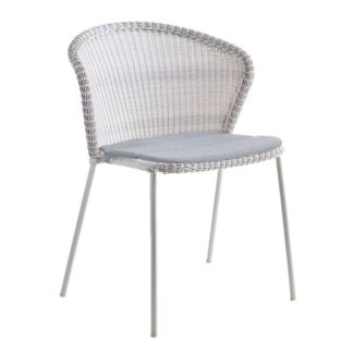An Image of Cane-line Lean Outdoor Stackable Dining Chair, White Grey with Grey Cushion
