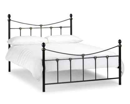 An Image of Rebecca Satin Black and Antique Gold Metal Bed Frame - 5ft King Size