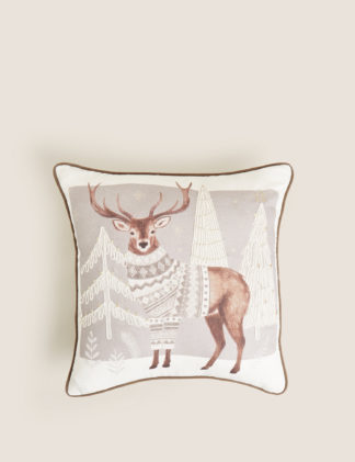 An Image of M&S Cotton Rich Winter Stag Piped Cushion