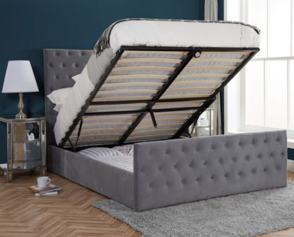 An Image of Marquis Grey Velvet Ottoman Storage Bed Frame - 6ft Super King Size