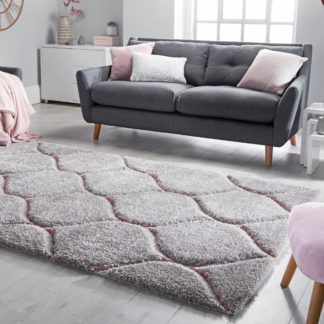 An Image of Sirocca Shaggy Geometric Rug Pink