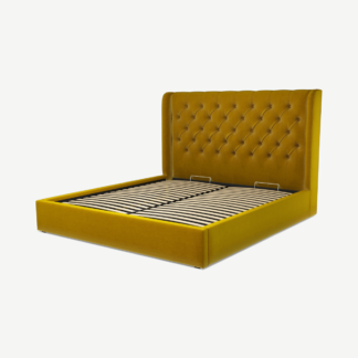 An Image of Romare Super King Size Ottoman Storage Bed, Saffron Yellow Velvet