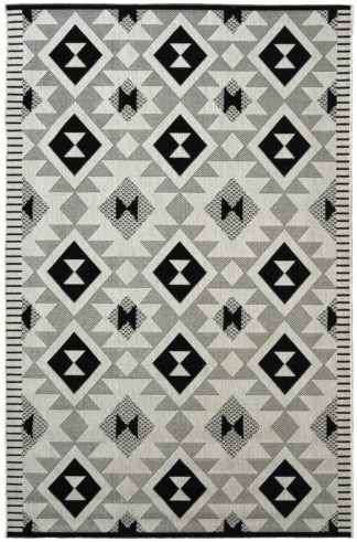 An Image of Homemaker Indoor Outdoor Geo Mono Rug - 80x150cm - Black