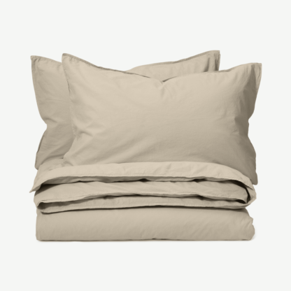 An Image of Alexia Stonewashed Cotton Duvet Cover + 2 Pillowcases, King, Stone