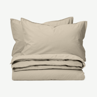 An Image of Alexia Stonewashed Cotton Duvet Cover + 2 Pillowcases, Double, Stone