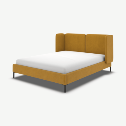 85d922e4a4edaceee955d983e9323b9c1523ec3ac3a7ba187fa93ff8ce05f607-1.png An Image of Ricola King Size Bed, Dijon Yellow Cotton Velvet with Black Legs