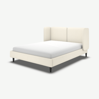 An Image of Ricola King Size Bed, Ivory White Boucle with Black Stain Oak Legs