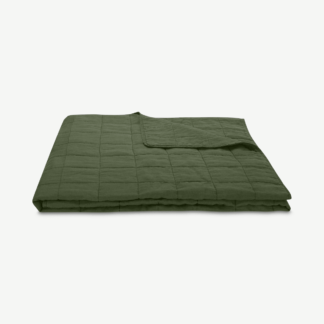 An Image of Brisa 100% Linen Soft Washed Bedspread, 220 x 225cm, Moss Green