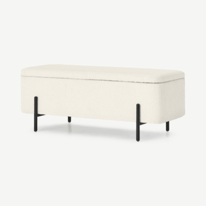 86eea4f0dcab9dc346c99e0b0225d629a3efc405701219bdbaa063949c69a8d5.png An Image of Asare 110cm Ottoman Storage Bench, Whitewash Boucle & Black
