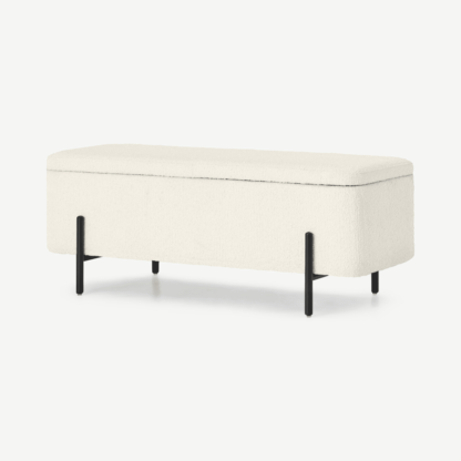 An Image of Asare 110cm Ottoman Storage Bench, Whitewash Boucle & Black