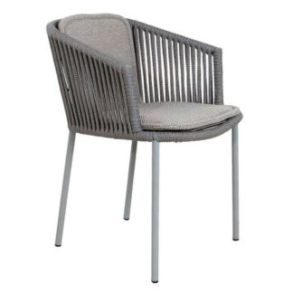 An Image of Cane-line Moments Set of 2 Stackable Chairs with Seat and Back Cushions, Light Grey, Focus