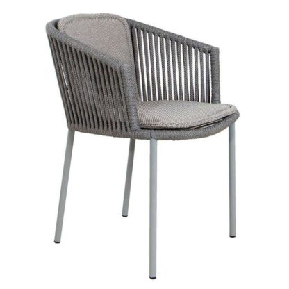 An Image of Cane-line Moments Set of 2 Stackable Chairs with Seat and Back Cushions, Light Grey, Focus