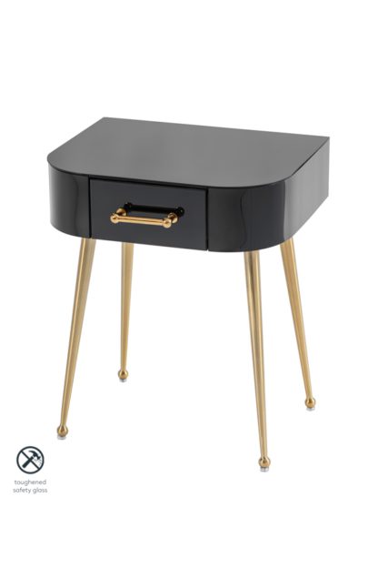 An Image of Mason Black Glass Side Table – Brushed Gold Legs