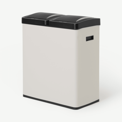 An Image of Rask 60L Touch-Free Sensor Recycling Bin X2 30L, Off-White