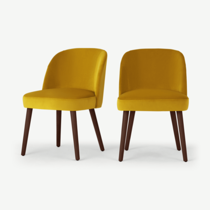 An Image of Set of 2 Swinton Dining Chairs, Saffron Yellow Velvet & Dark Stain