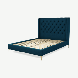 An Image of Romare King Size Bed, Shetland Navy Wool with Brass Legs