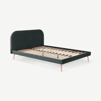 An Image of Eulia King Size Bed, Midnight Grey Velvet & Copper Legs