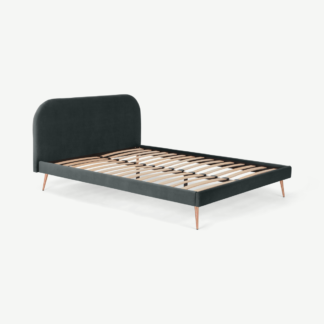 An Image of Eulia Double Bed, Midnight Grey Velvet & Copper Legs