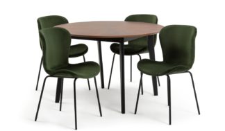 An Image of Habitat Sunny Wood Effect Dining Table & 4 Green Chairs