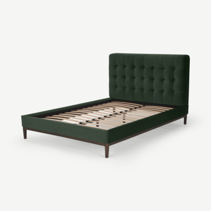 An Image of Lavelle King Size Bed, Laurel Green Velvet & Walnut Stain Legs