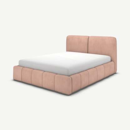 An Image of Maxmo Double Ottoman Storage Bed, Heather Pink Velvet