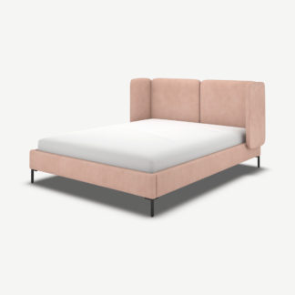 An Image of Ricola Double Bed, Heather Pink Velvet with Black Legs