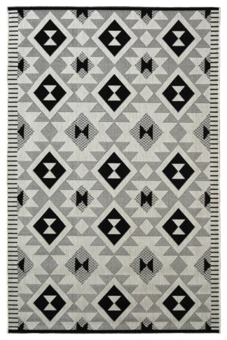 An Image of Homemaker Indoor Outdoor Geo Mono Rug - 160x230cm - Black