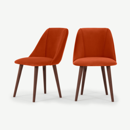An Image of Lule Set of 2 Dining Chairs, Flame Orange Velvet
