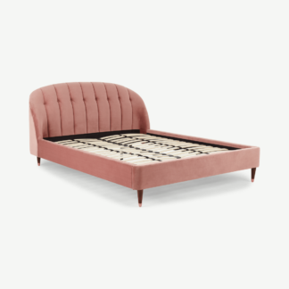 An Image of Margot Super King Size Bed, Blush Pink Velvet & Dark Stain Copper Legs