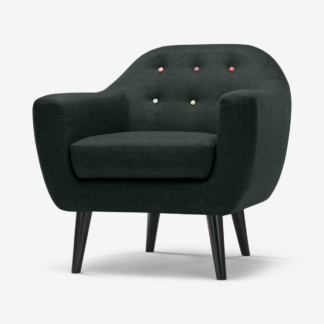 An Image of Ritchie Armchair, Anthracite Grey with Rainbow Buttons