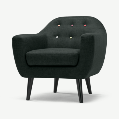 8d529c1f423113683b7abd61bf136ccb9ea6af952b78c94fd42470ed054bd35b.png An Image of Ritchie Armchair, Anthracite Grey with Rainbow Buttons