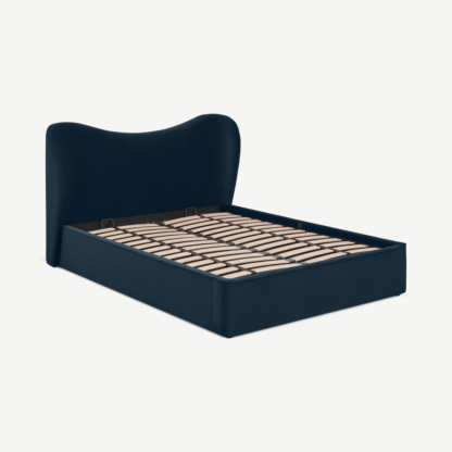 An Image of Kooper Double Ottoman Storage Bed, Sapphire Blue Velvet